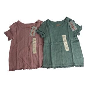Cat & Jack Toddler Girls Ribbed Lace Trim Tops 4T NWT Lavender & Green 2pc Set
